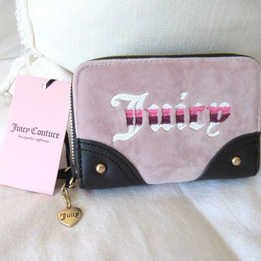 Juicy Couture Dusty Blush Pink Velour Retro Vibe Double Zip Wallet - NWT